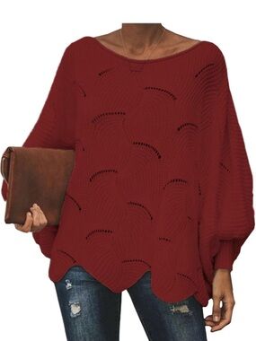 Women’s Burgundy Oversized Crochet Sweater